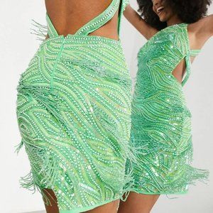 ASOS DESIGN EDITION Beaded Sequin Fringe Open Back Dress